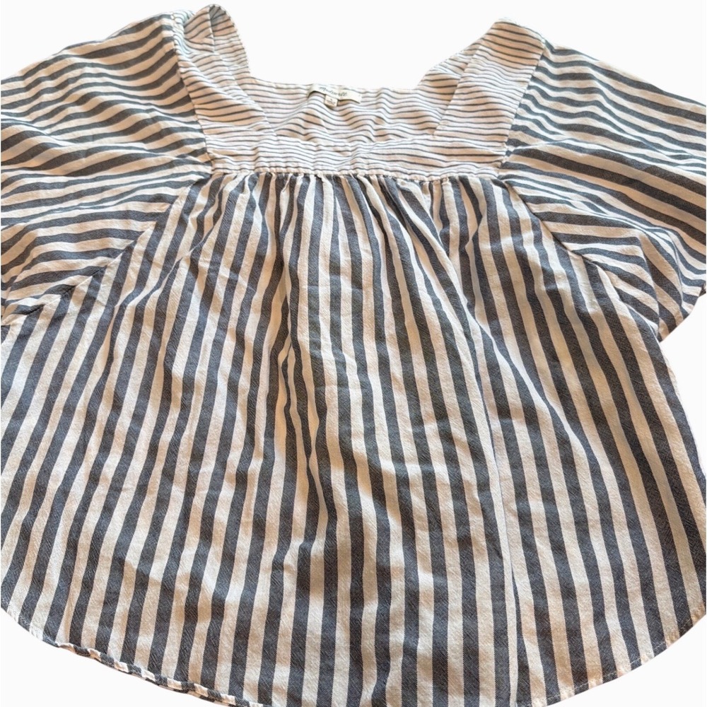 Madewell Blue White Striped Butterfly Flutter Sleeve Square Neck Blouse Large